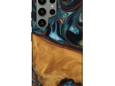 Galaxy S23 Ultra Wood Live Edge Phone Case - Brea (Teal & Gold, 744762) Online