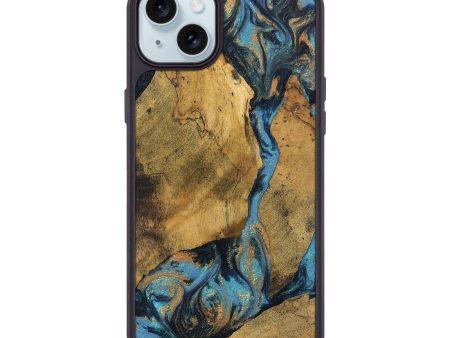 iPhone 15 Plus Wood Phone Case - Bharat (Teal & Gold, 744910) For Cheap