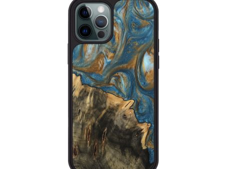 iPhone 12 Pro Wood Phone Case - Caitlyn (Teal & Gold, 744864) Fashion