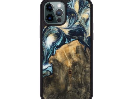 iPhone 12 Pro Wood Phone Case - Charo (Teal & Gold, 744713) Fashion