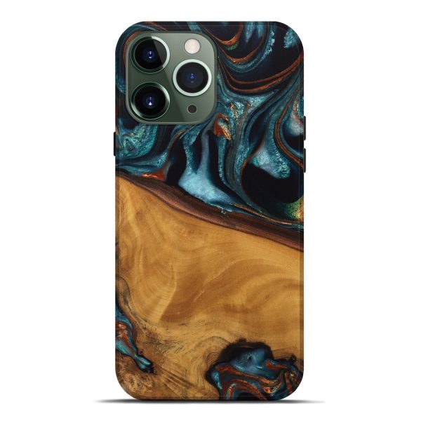 iPhone 13 Pro Max Wood Live Edge Phone Case - Brea (Teal & Gold, 744762) Cheap