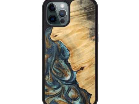 iPhone 12 Pro Wood Phone Case - Verile (Teal & Gold, 744651) Cheap