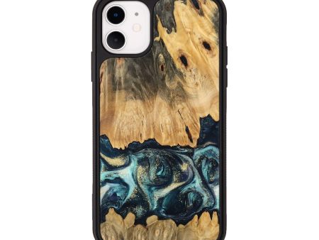 iPhone 11 Wood Phone Case - Verdell (Teal & Gold, 744718) Fashion