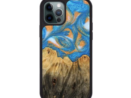 iPhone 12 Pro Wood Phone Case - Glori (Teal & Gold, 744459) For Cheap