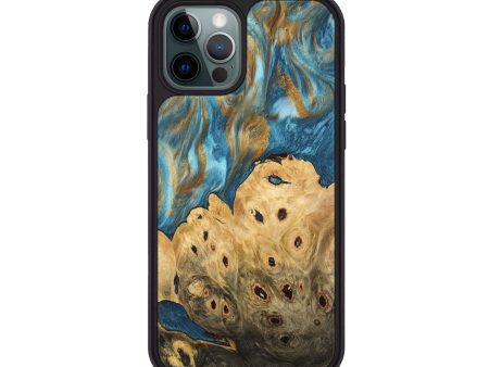 iPhone 12 Pro Wood Phone Case - Leena (Teal & Gold, 744932) Discount