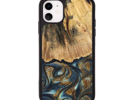 iPhone 11 Wood Phone Case - Berger (Teal & Gold, 744646) For Cheap