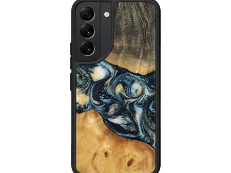 Galaxy S22 Wood Phone Case - Berna (Teal & Gold, 744707) on Sale