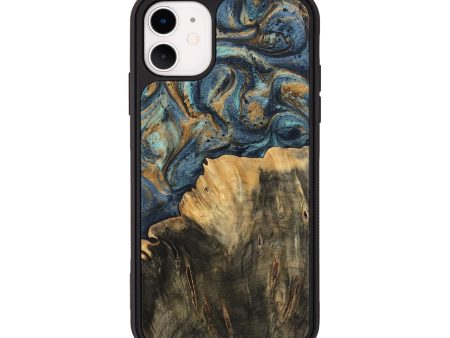 iPhone 11 Wood Phone Case - Devinne (Teal & Gold, 744649) on Sale