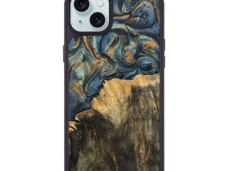 iPhone 15 Plus Wood Phone Case - Devinne (Teal & Gold, 744649) For Discount