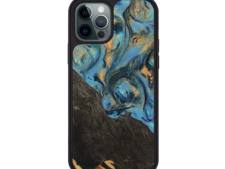 iPhone 12 Pro Wood Phone Case - Sabina (Teal & Gold, 744898) Hot on Sale