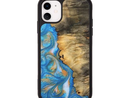 iPhone 11 Wood Phone Case - Enis (Teal & Gold, 744424) Hot on Sale