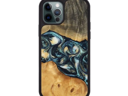 iPhone 12 Pro Wood Phone Case - Berna (Teal & Gold, 744707) on Sale