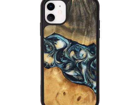 iPhone 11 Wood Phone Case - Berna (Teal & Gold, 744707) Hot on Sale