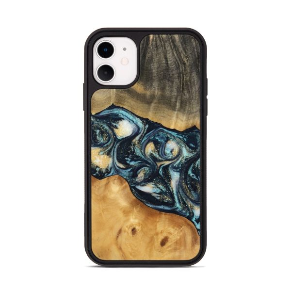 iPhone 11 Wood Phone Case - Berna (Teal & Gold, 744707) Hot on Sale