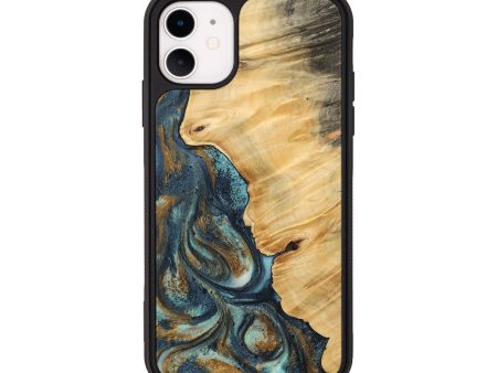 iPhone 11 Wood Phone Case - Verile (Teal & Gold, 744651) Cheap