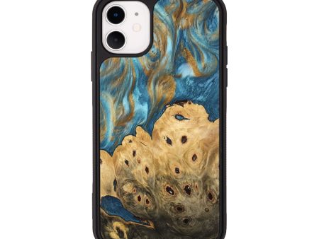 iPhone 11 Wood Phone Case - Leena (Teal & Gold, 744932) Fashion