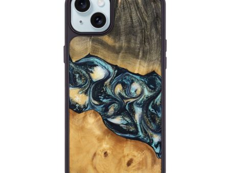 iPhone 15 Plus Wood Phone Case - Berna (Teal & Gold, 744707) Online