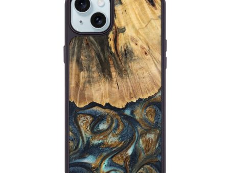 iPhone 15 Plus Wood Phone Case - Berger (Teal & Gold, 744646) For Discount