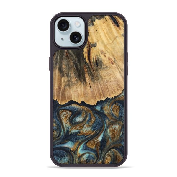 iPhone 15 Plus Wood Phone Case - Berger (Teal & Gold, 744646) For Discount