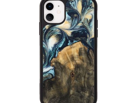 iPhone 11 Wood Phone Case - Charo (Teal & Gold, 744713) Hot on Sale