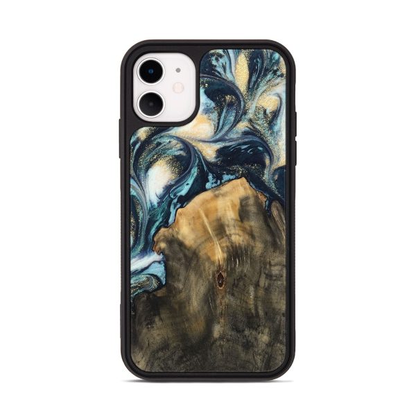 iPhone 11 Wood Phone Case - Charo (Teal & Gold, 744713) Hot on Sale