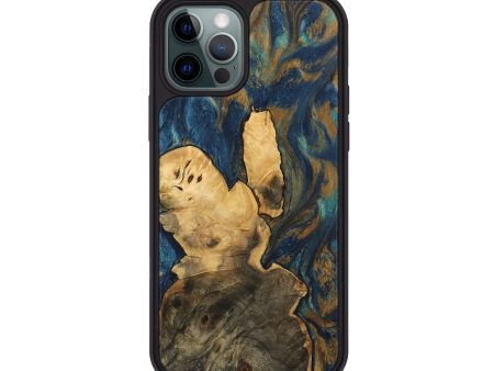 iPhone 12 Pro Wood Phone Case - Beverly (Teal & Gold, 744391) Hot on Sale