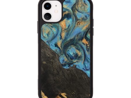 iPhone 11 Wood Phone Case - Sabina (Teal & Gold, 744898) Supply