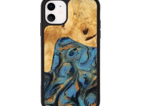 iPhone 11 Wood Phone Case - Paul (Teal & Gold, 744911) Discount