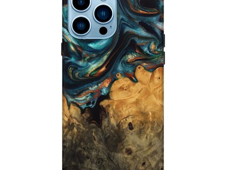 iPhone 14 Pro Max Wood Live Edge Phone Case - Franny (Teal & Gold, 744761) Online Hot Sale