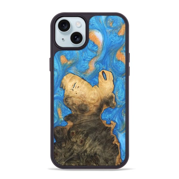 iPhone 15 Plus Wood Phone Case - Daniela (Teal & Gold, 744434) For Discount