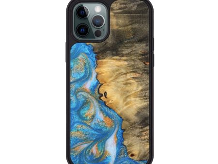 iPhone 12 Pro Wood Phone Case - Enis (Teal & Gold, 744424) For Discount