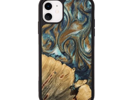 iPhone 11 Wood Phone Case - Rozina (Teal & Gold, 744635) Online Sale