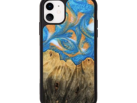 iPhone 11 Wood Phone Case - Glori (Teal & Gold, 744459) For Sale