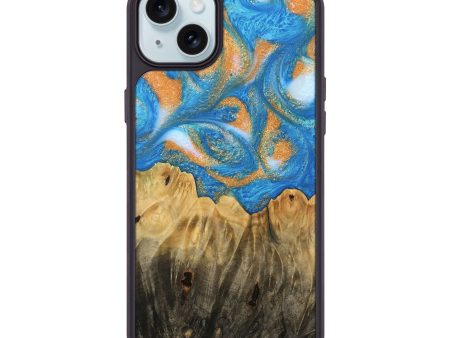 iPhone 15 Plus Wood Phone Case - Glori (Teal & Gold, 744459) Supply